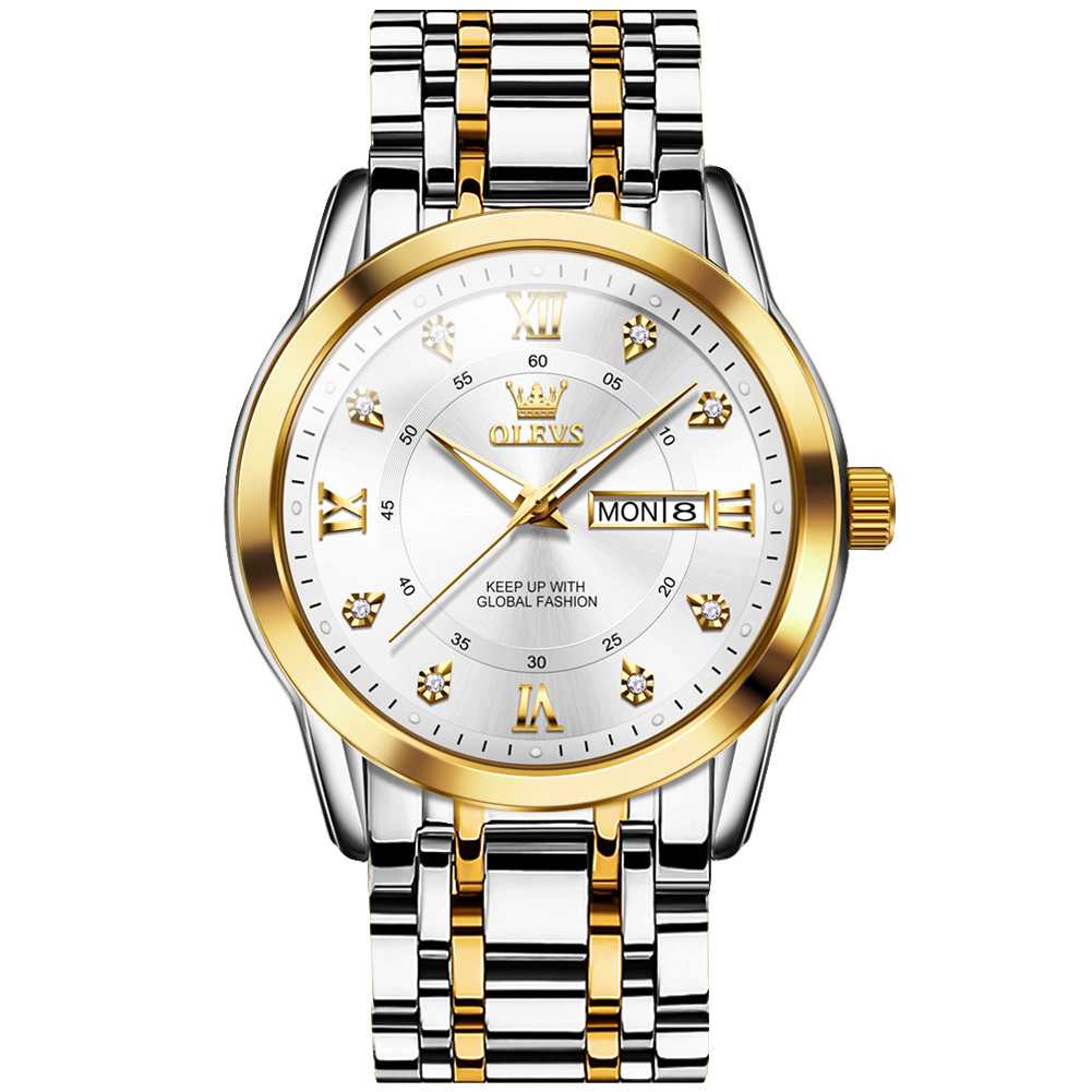 #Color_Two Tone Strap - White Dial Gold Trim