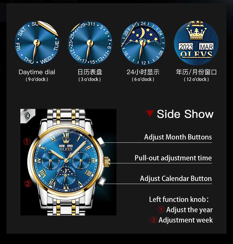 OLEVS 6692 Men's Watch, Business Chronograph Formal Stainless Steel Watch, Pointer Quartz Waterproof Luminous Men's Watch