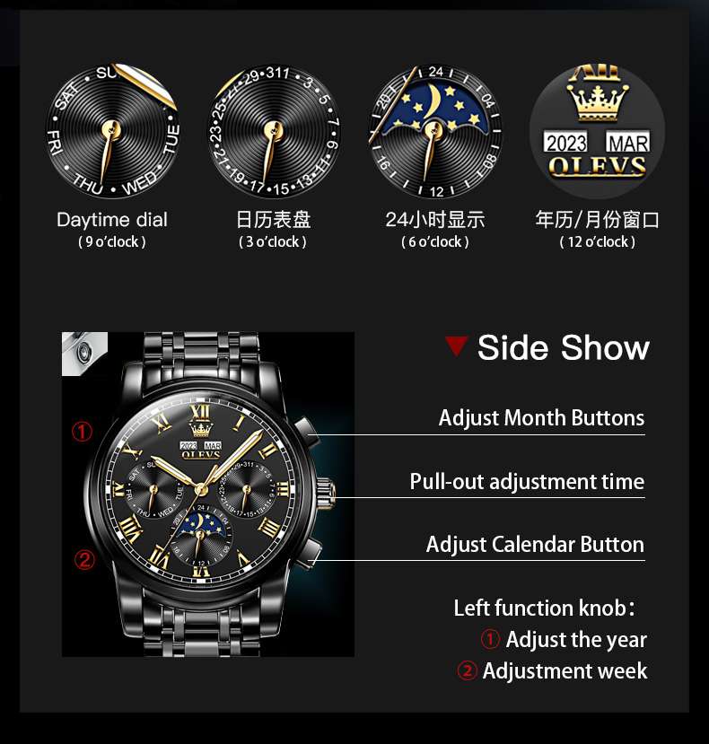 OLEVS 6692 Men's Watch, Business Chronograph Formal Stainless Steel Watch, Pointer Quartz Waterproof Luminous Men's Watch