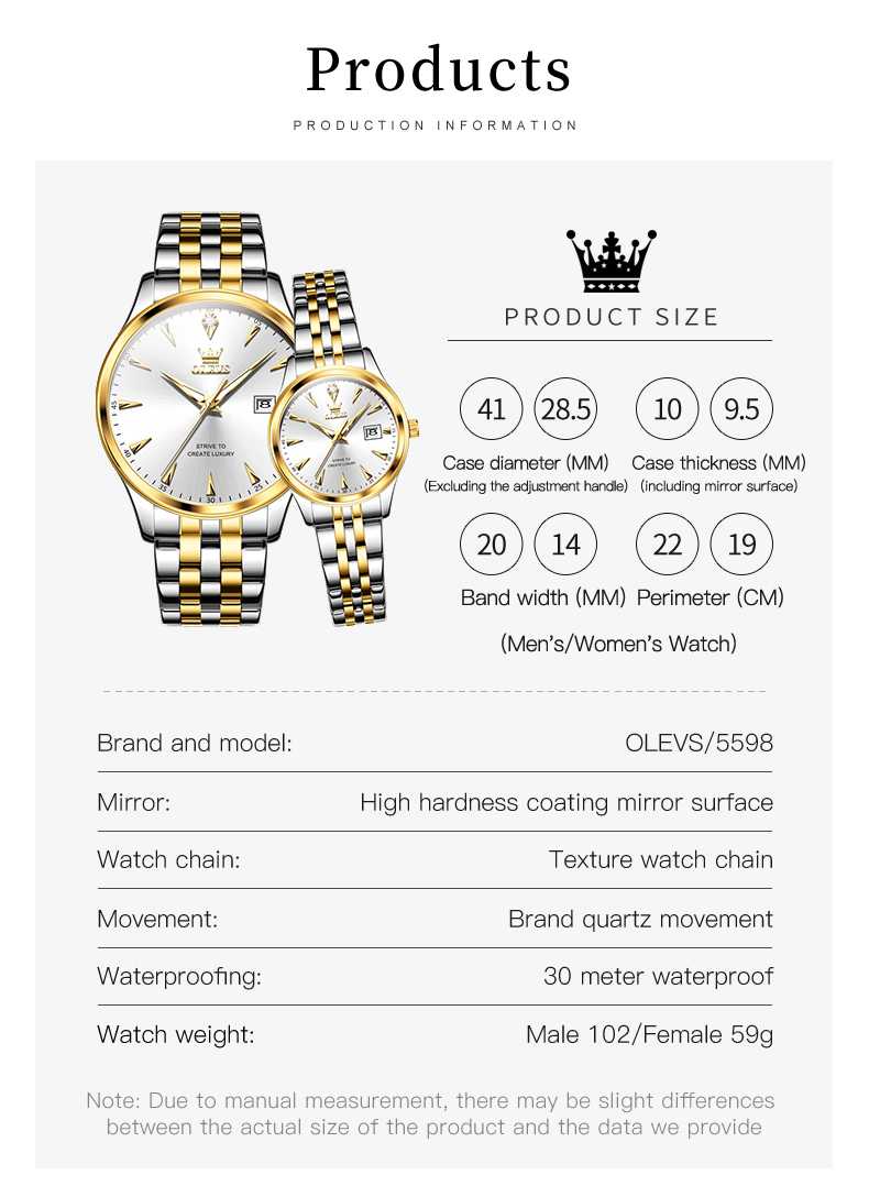 OLEVS 5598 Designer Quartz Watch Set