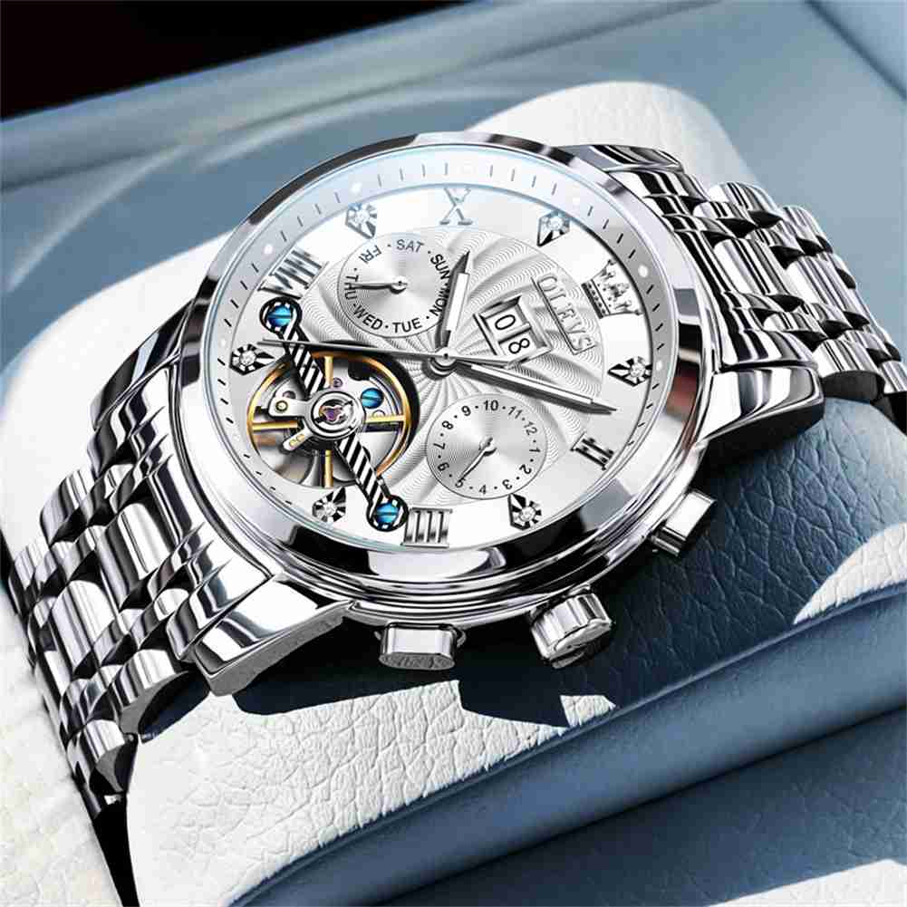 OLEVS 9910 Automatic Watches For Men Gold Luxury Dress Wrist Watch Self Winding Mechanical Skeleton Tourbillon Watch