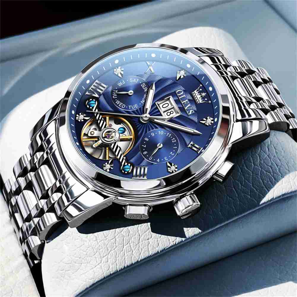 OLEVS 9910 Automatic Watches For Men Gold Luxury Dress Wrist Watch Self Winding Mechanical Skeleton Tourbillon Watch