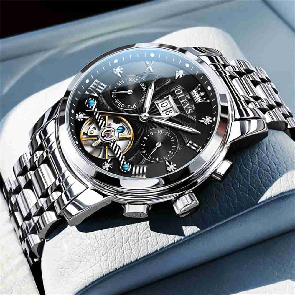 OLEVS 9910 Automatic Watches For Men Gold Luxury Dress Wrist Watch Self Winding Mechanical Skeleton Tourbillon Watch