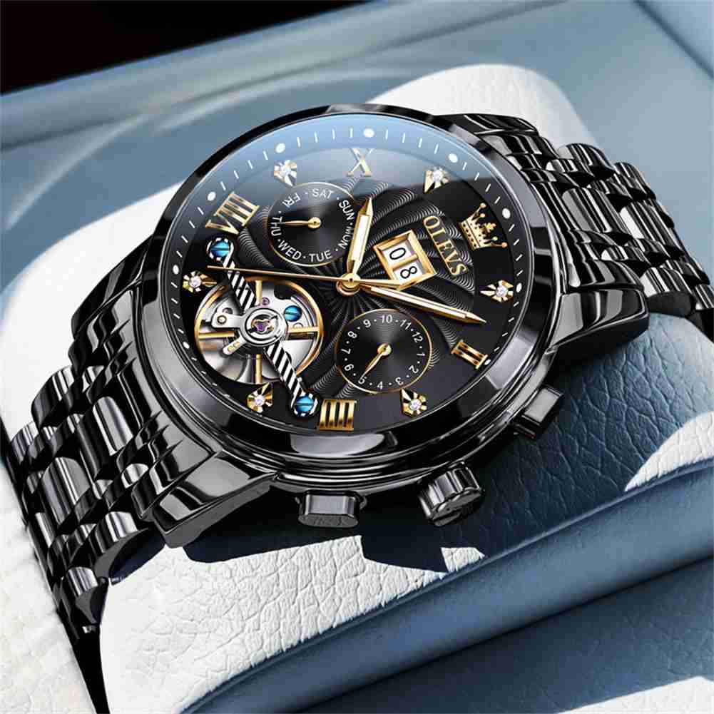 OLEVS 9910 Automatic Watches For Men Gold Luxury Dress Wrist Watch Self Winding Mechanical Skeleton Tourbillon Watch