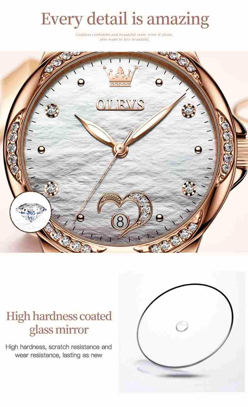 OLEVS 6631 Women's Automatic Mechanical Watches: Rose Gold Two-Tone Ceramic Strap, Diamond Love Heart Dial, Fashionable And Elegant.