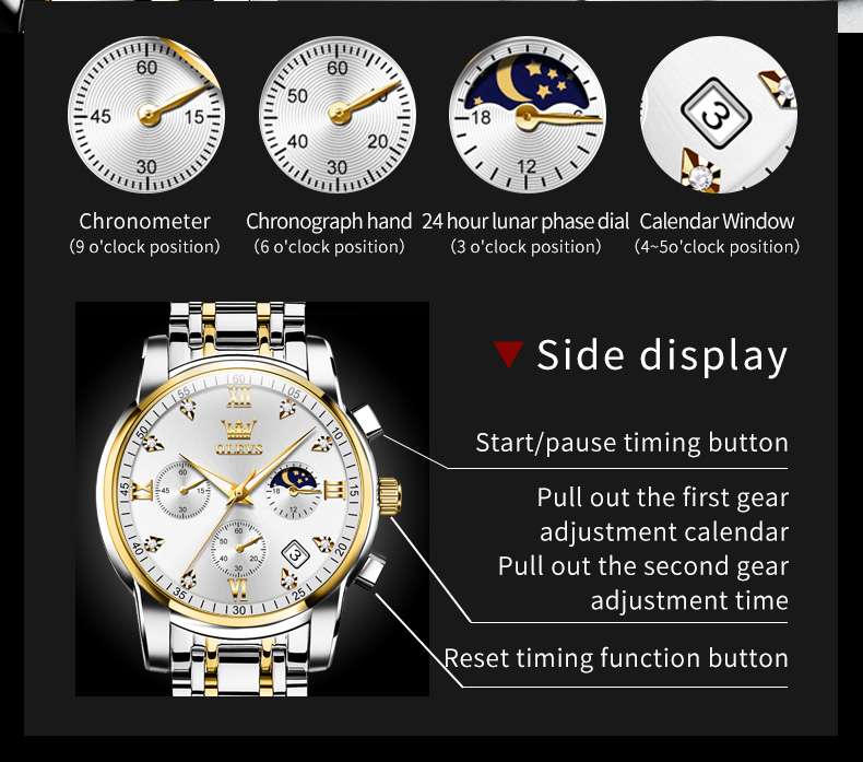 OLEVS 2858 Men's Watch, Business Chronograph Formal Stainless Steel Watch, Pointer Quartz Waterproof Luminous Men's Watch