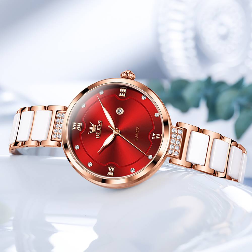 #Color_Two Tone Strap-Red Dial Rose Gold Trim