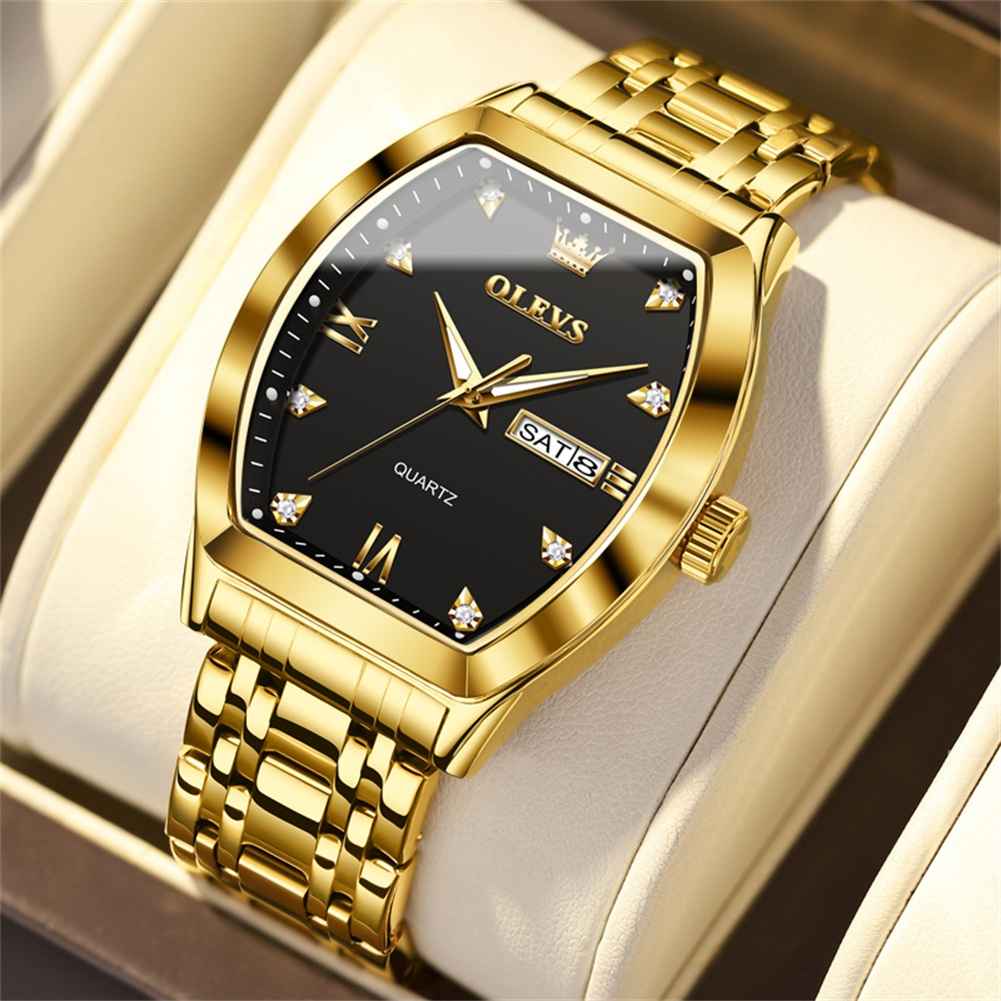 OLEVS 5528 Gold Watch Men Dress Diamond Tonneau Big Face Men Wrist Watch Waterproof Dual Watch Gift