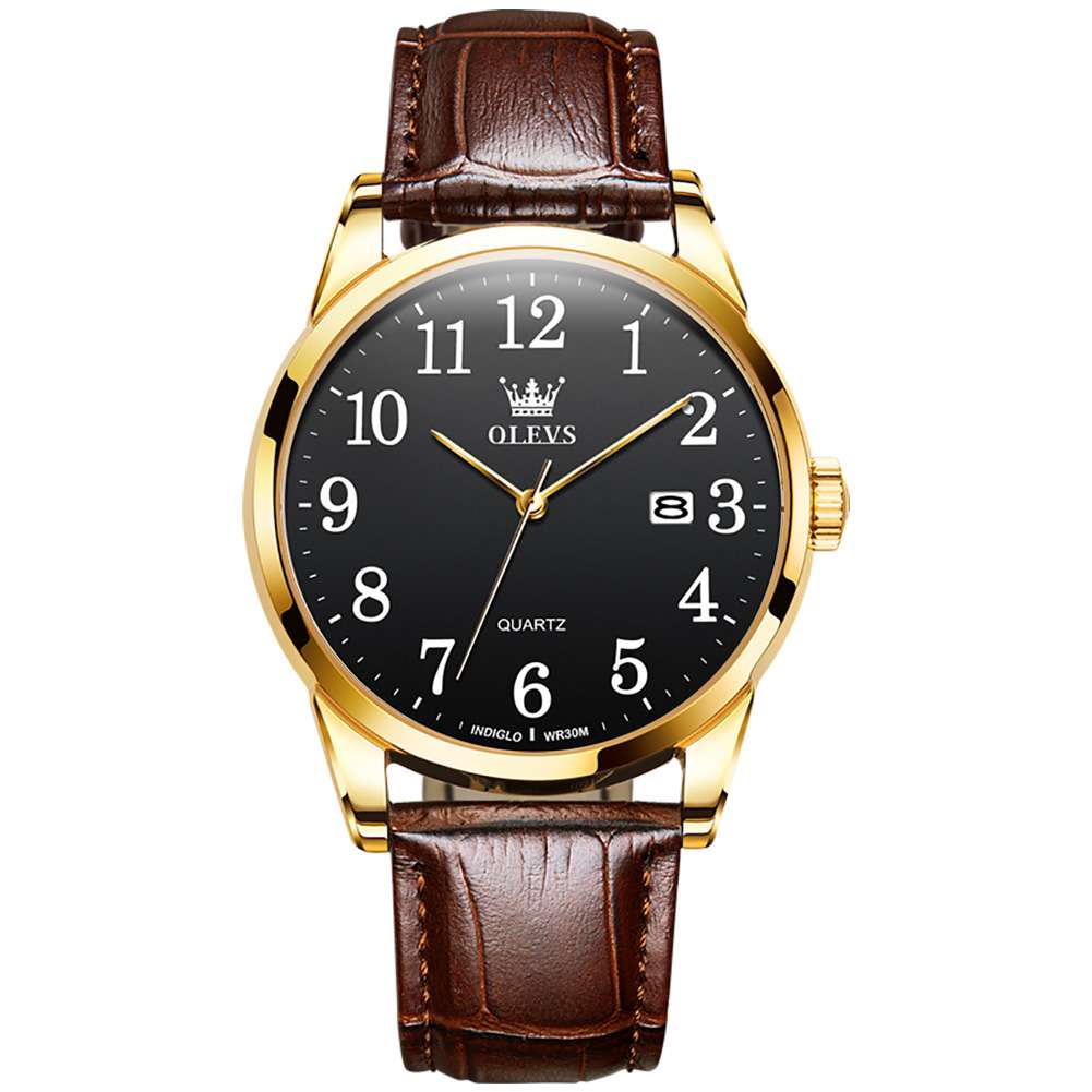 #Color_Brown Strap-Black Dial Gold Trim