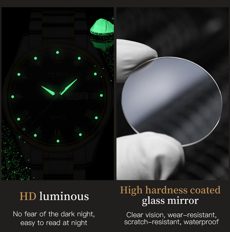 OLEVS 5563 Watch For Men Diamond Fashion Elegant Dress  Watch Two Tone Wrist Watches Waterproof Luminous