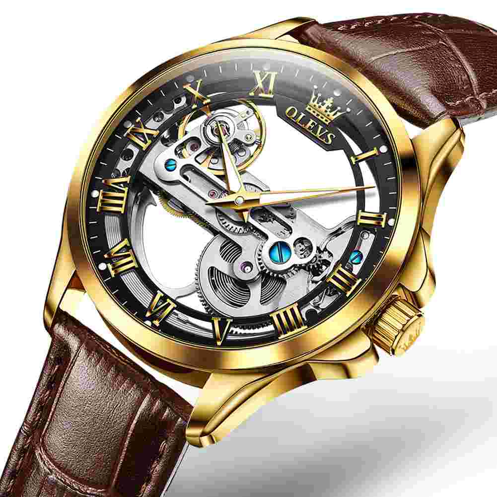 OLEVS 6661 Skeleton Watches For Men Automatic Self Winding Mechanical Luxury Dress Waterproof Luminous Men Wrist Watch