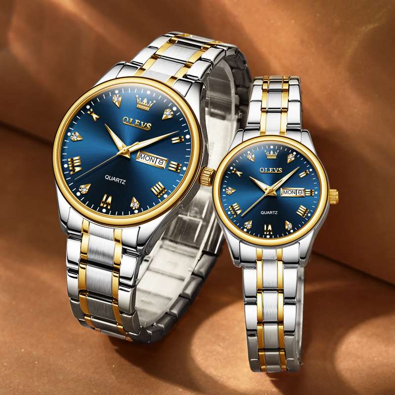 #Color_Two Tone Strap - Blue Dial Gold Trim