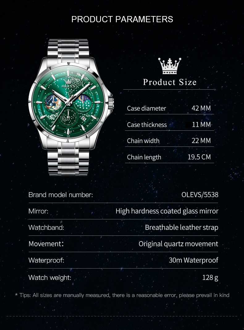 OLEVS 5538 Men's Watch Luxury Dress Waterproof Luminous Chronograph Wristwatch