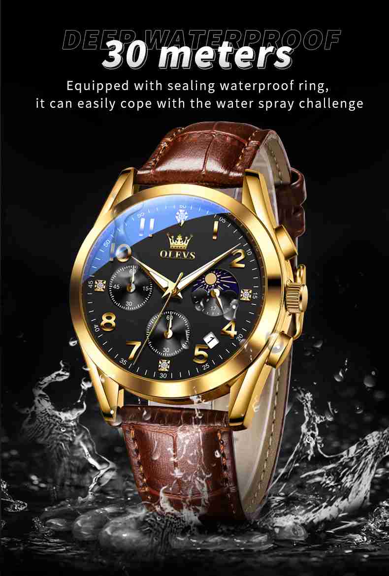 OLEVS 2890 Mens Watches Brown Black Chronograph Fashion Watch Luminous Waterproof Casual Wrist Watches