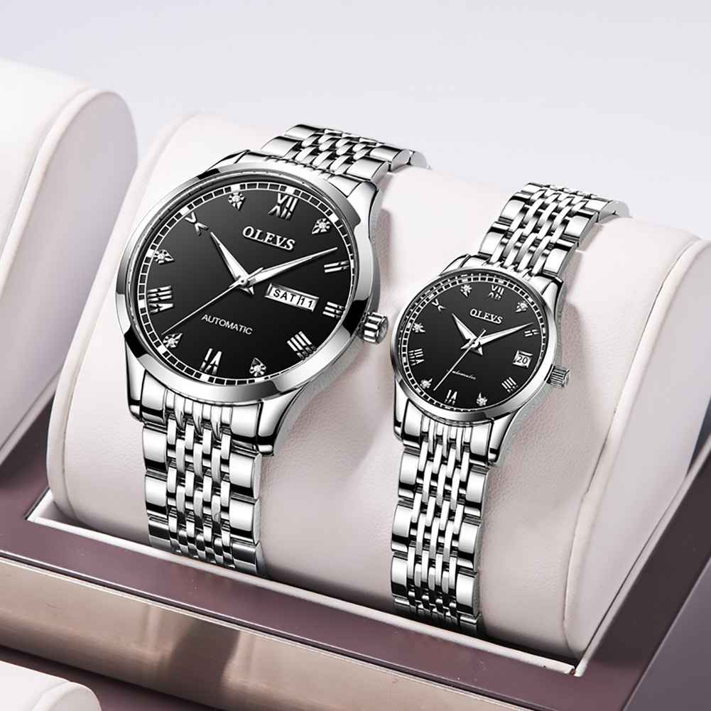 OLEVS 6602 Couple montres son et sa mode Dresse ensemble romantique paire correspondant bracelet en acier inoxydable lumineux étanche montre-bracelet