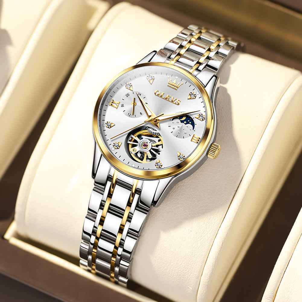 OLEVS 6608 Womens Automatic Watches Diamond Tourbillon Dress Wrist Watches Waterproof Luminous