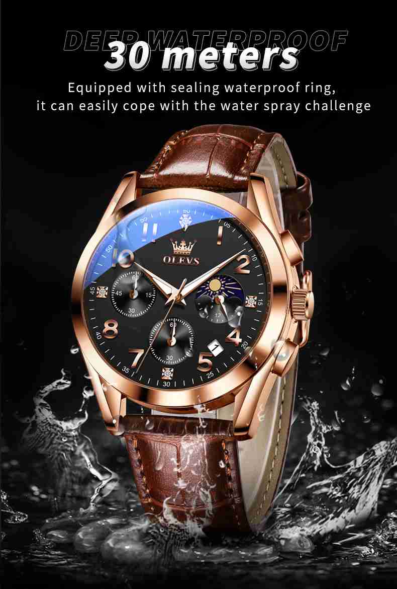 OLEVS 2890 Mens Watches Brown Black Chronograph Fashion Watch Luminous Waterproof Casual Wrist Watches