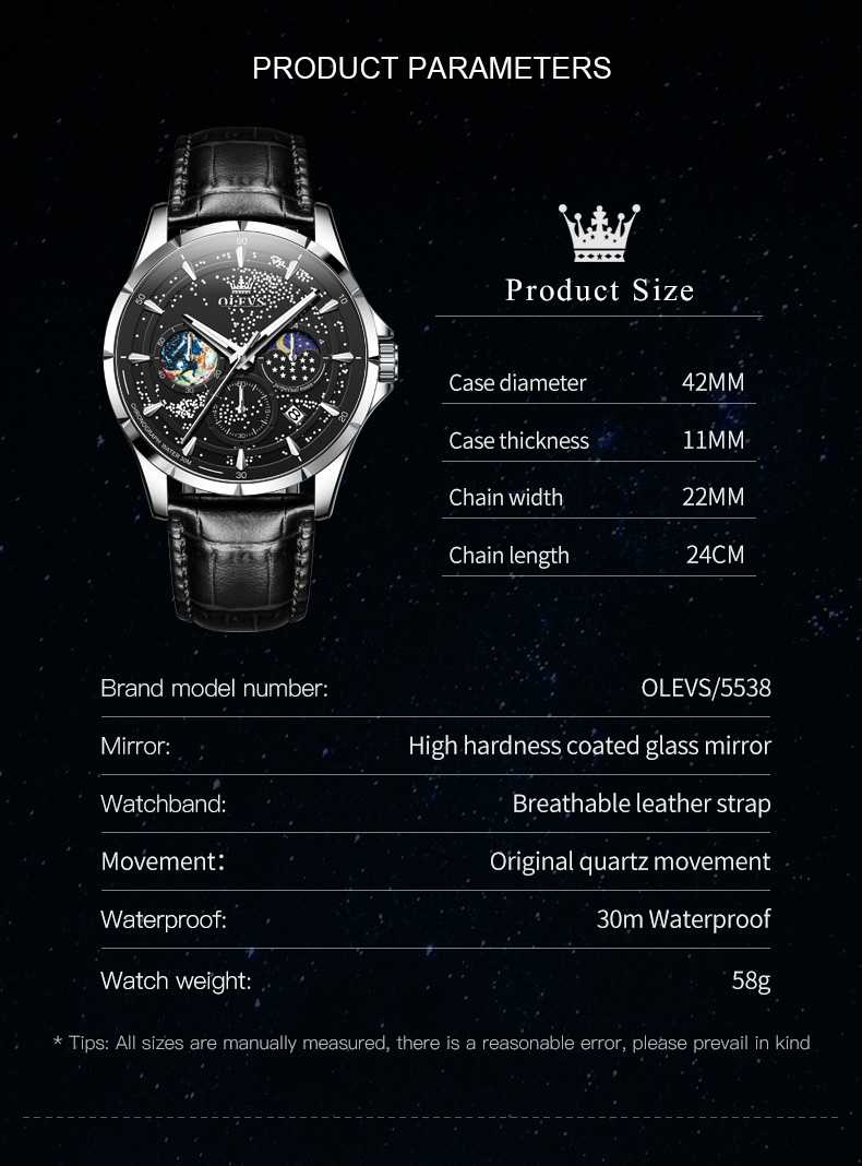 OLEVS 5538 Men's Watch Luxury Dress Waterproof Luminous Chronograph Wristwatch