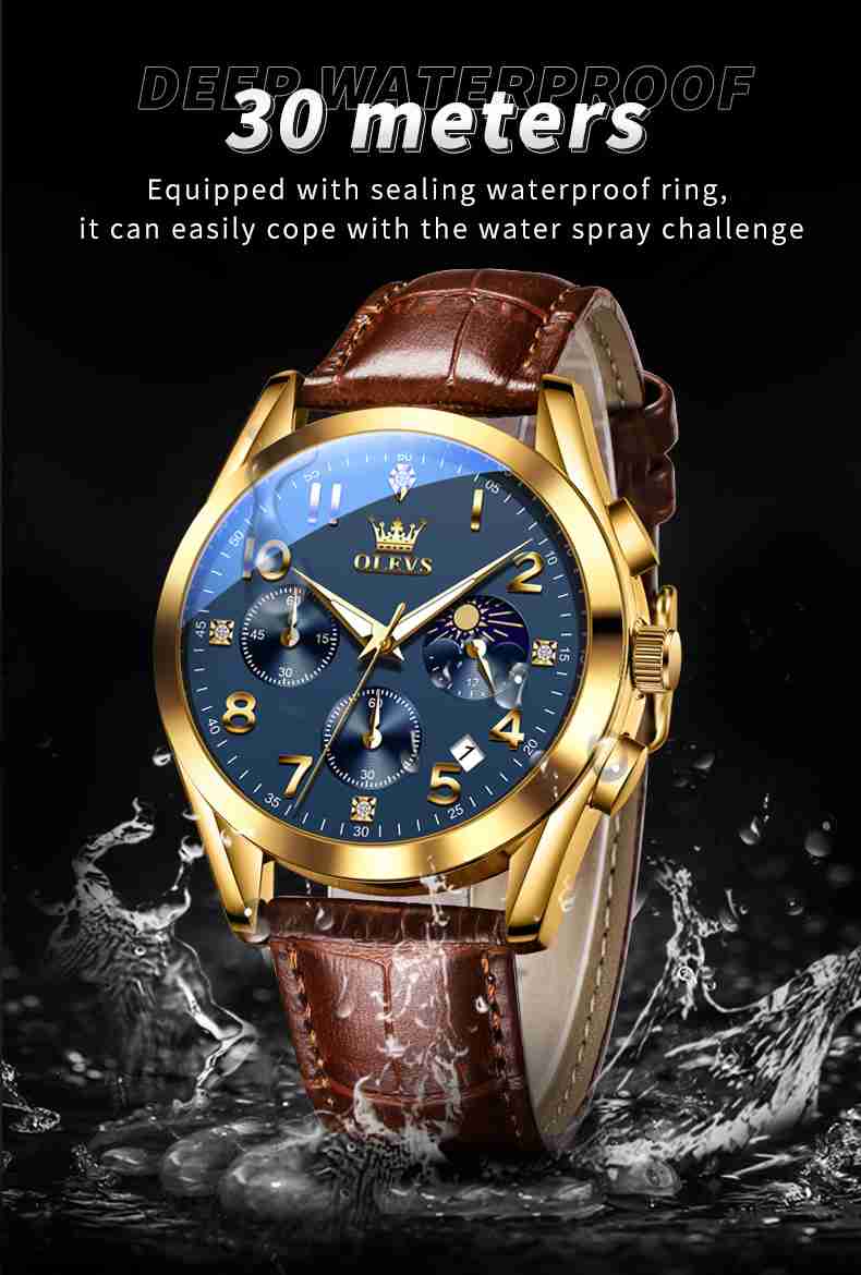 OLEVS 2890 Mens Watches Brown Black Chronograph Fashion Watch Luminous Waterproof Casual Wrist Watches