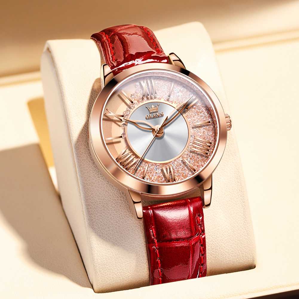 OLEVS 5539 Women's Quartz Watch, Women's Watch Elegant Rose Gold Round Fashion Gift Stainless Steel Leather Strap Women's Watch