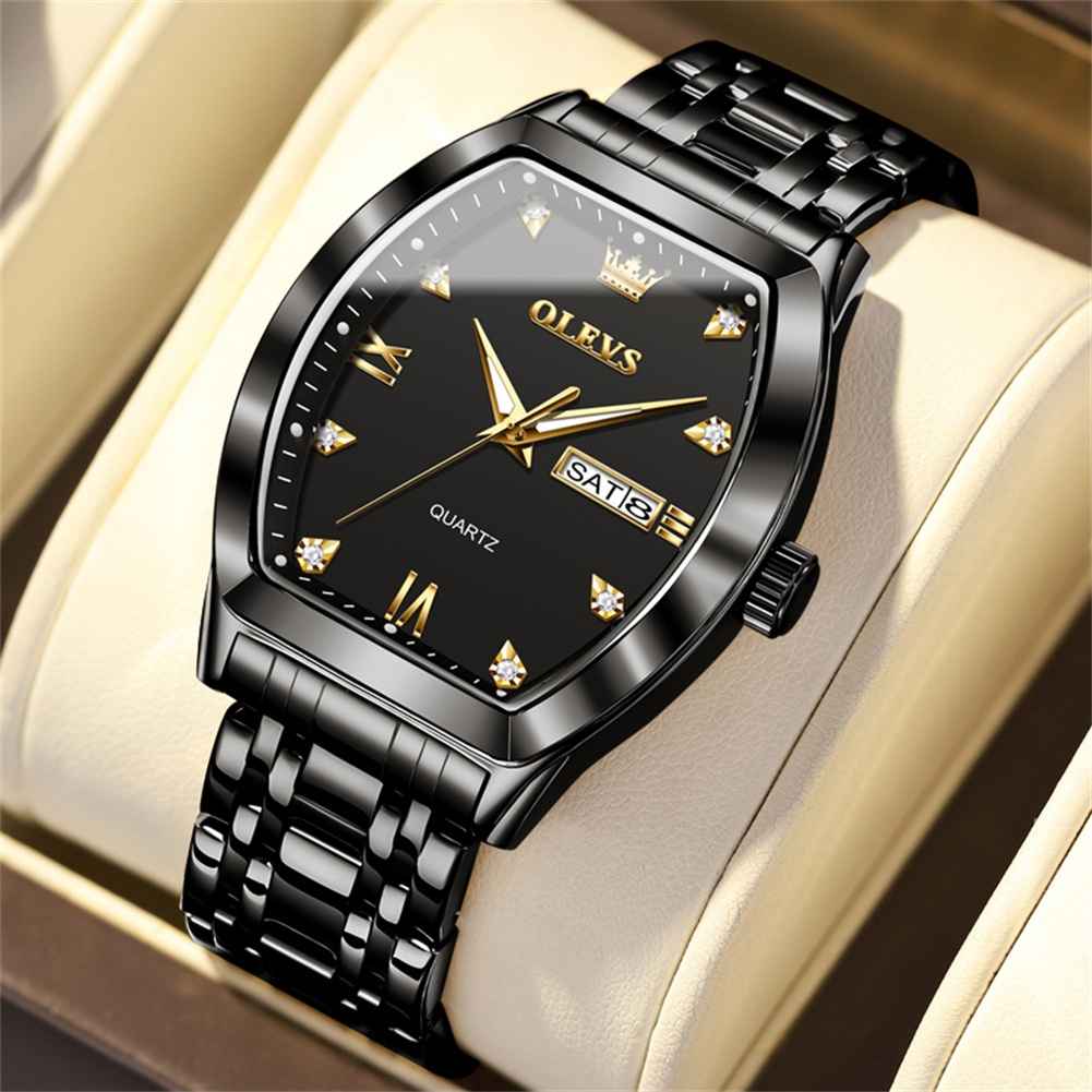 OLEVS 5528 Gold Watch Men Dress Diamond Tonneau Big Face Men Wrist Watch Waterproof Dual Watch Gift