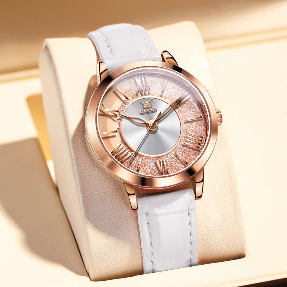 OLEVS 5539 Women's Quartz Watch, Women's Watch Elegant Rose Gold Round Fashion Gift Stainless Steel Leather Strap Women's Watch