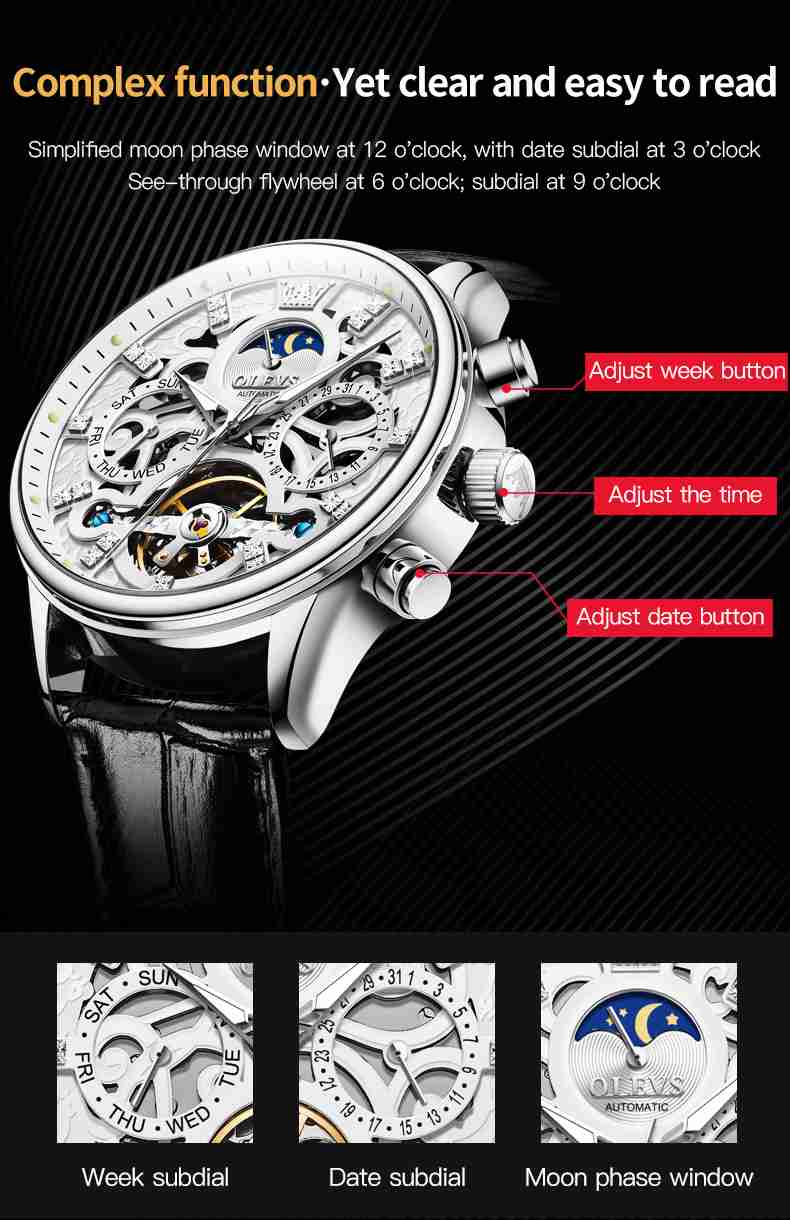 Olevs Watch 6658 Tourbillon Luxury Watch