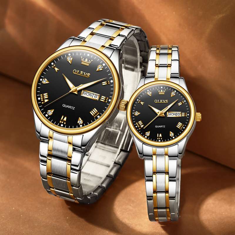 OLEVS 5563 Watch For Couple's Diamond Fashion Elegant Dress  Watch Two Tone Wrist Watches Waterproof Luminous