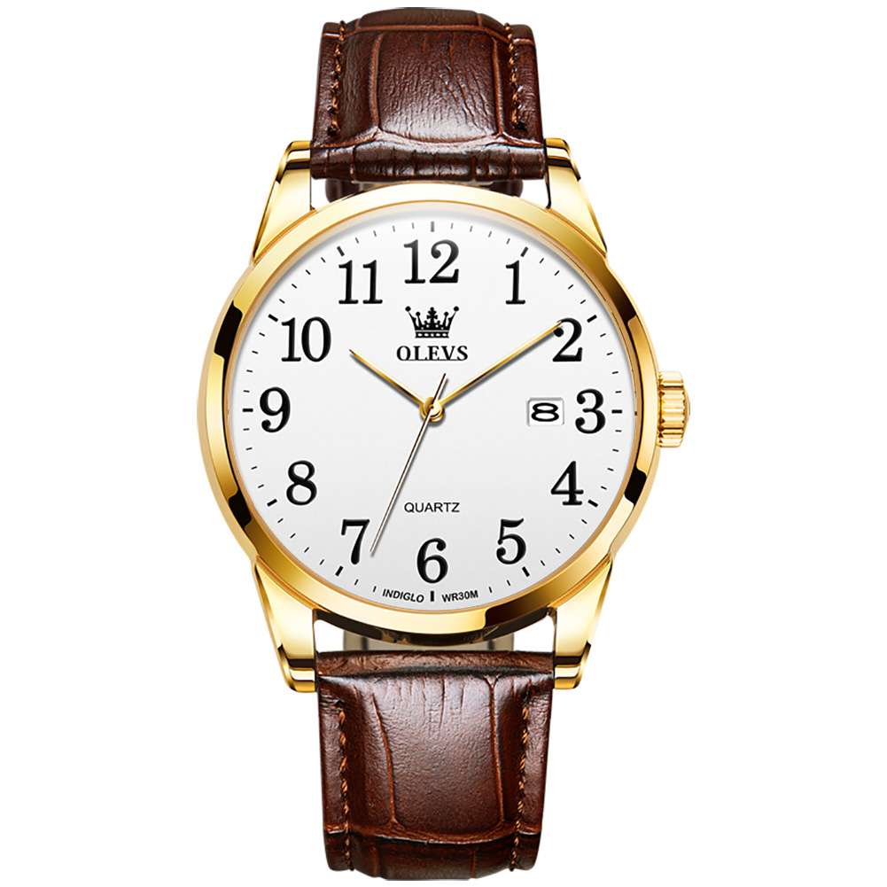 #Color_Brown Strap-White Dial Gold Trim