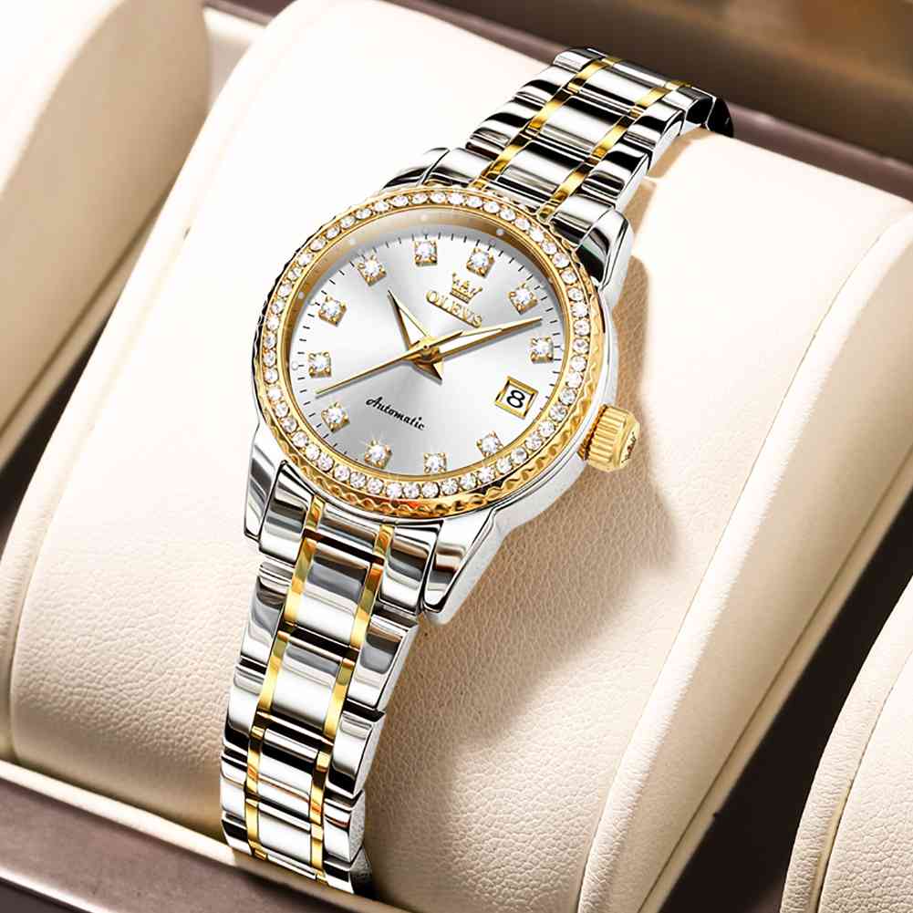 OLEVS 7003 Womens Watches Diamond Luxury Dress Wrist Watch Stainless Steel Waterproof Luminous Date