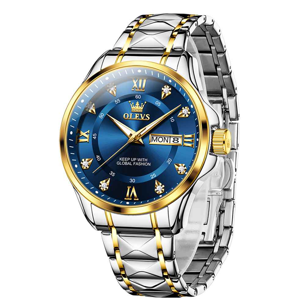 #Color_Two Tone Strap-Blu Dial Gold Trim