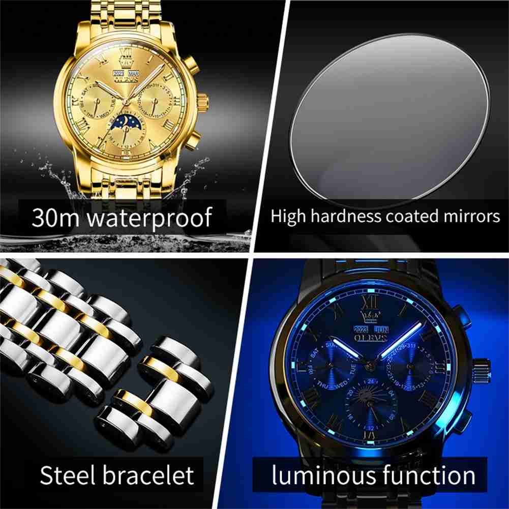 OLEVS 6692 Men's Watch, Business Chronograph Formal Stainless Steel Watch, Pointer Quartz Waterproof Luminous Men's Watch