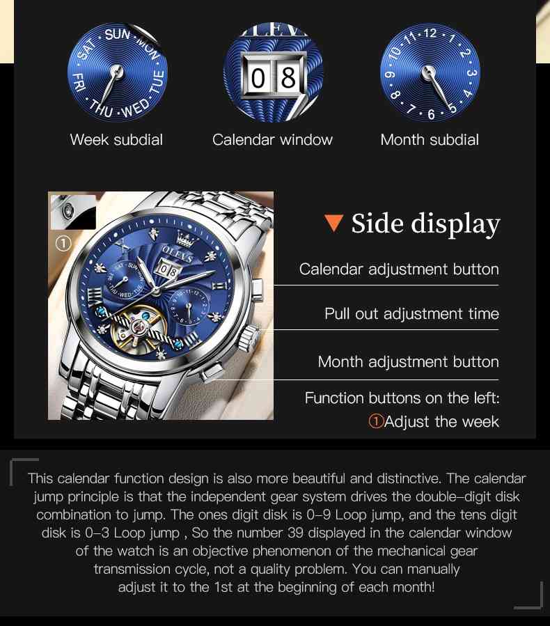 OLEVS 9910 Automatic Watches For Men Gold Luxury Dress Wrist Watch Self Winding Mechanical Skeleton Tourbillon Watch