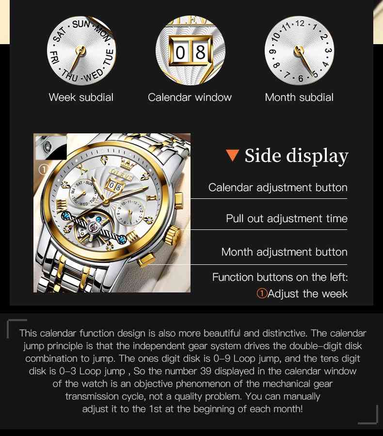 OLEVS 9910 Automatic Watches For Men Gold Luxury Dress Wrist Watch Self Winding Mechanical Skeleton Tourbillon Watch