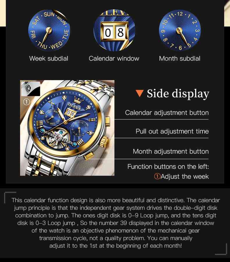 OLEVS 9910 Automatic Watches For Men Gold Luxury Dress Wrist Watch Self Winding Mechanical Skeleton Tourbillon Watch