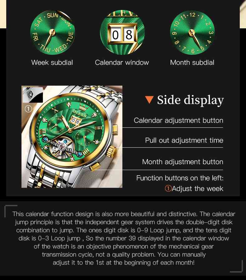 OLEVS 9910 Automatic Watches For Men Gold Luxury Dress Wrist Watch Self Winding Mechanical Skeleton Tourbillon Watch