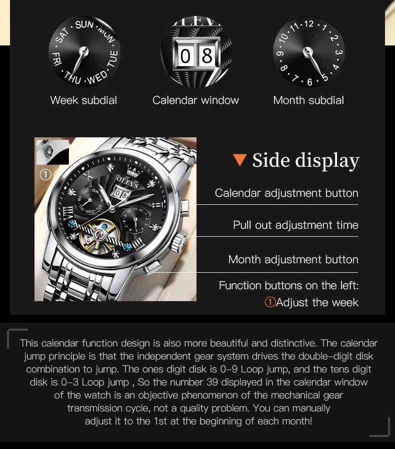 OLEVS 9910 Automatic Watches For Men Gold Luxury Dress Wrist Watch Self Winding Mechanical Skeleton Tourbillon Watch