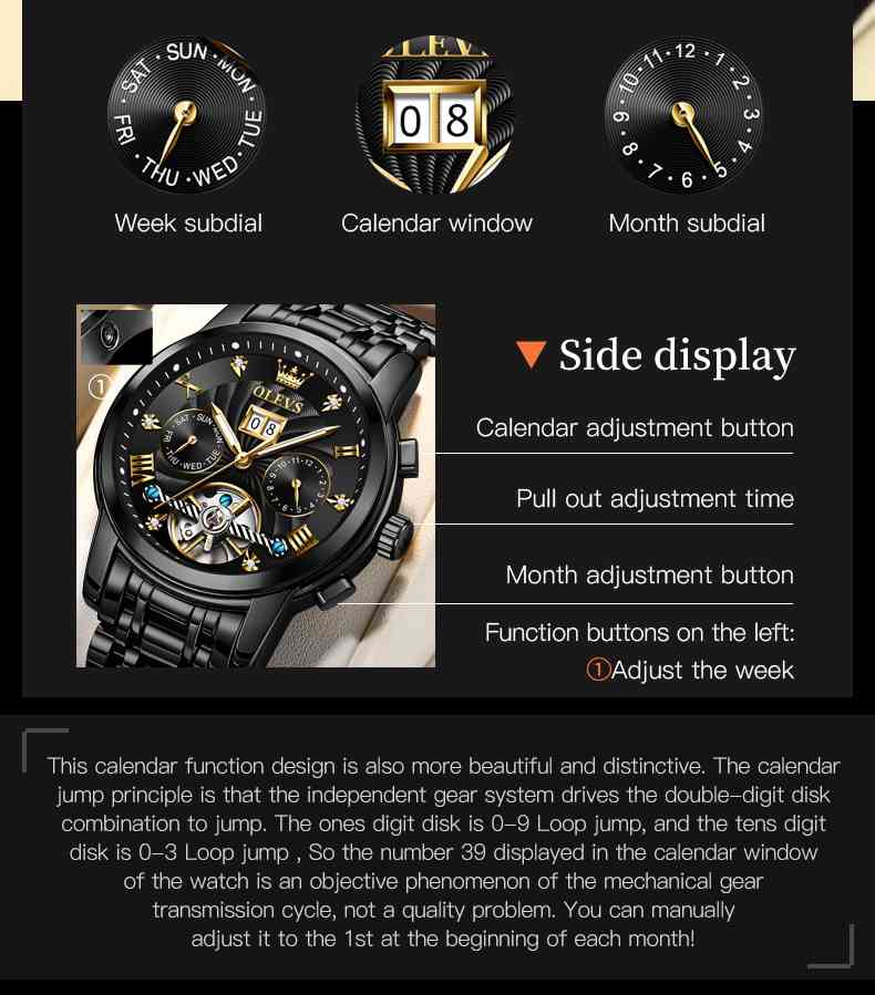 OLEVS 9910 Automatic Watches For Men Gold Luxury Dress Wrist Watch Self Winding Mechanical Skeleton Tourbillon Watch