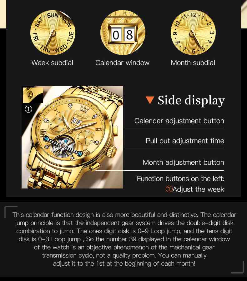 OLEVS 9910 Automatic Watches For Men Gold Luxury Dress Wrist Watch Self Winding Mechanical Skeleton Tourbillon Watch