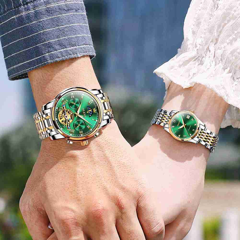 OLEVS 6617 6602 Couple montre automatique squelette Tourbillon mécanique à remontage automatique montre habillée de luxe étanche montre lumineuse cadeaux