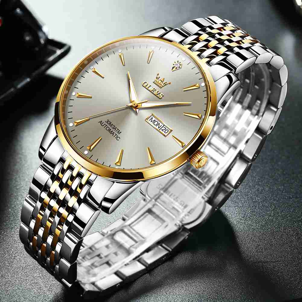 OLEVS 6635 Montres en or pour hommes Montre à quartz analogique pour affaires Jour Date En acier inoxydable Classique Luxe Lumineux Étanche Casual Montres-bracelets pour hommes