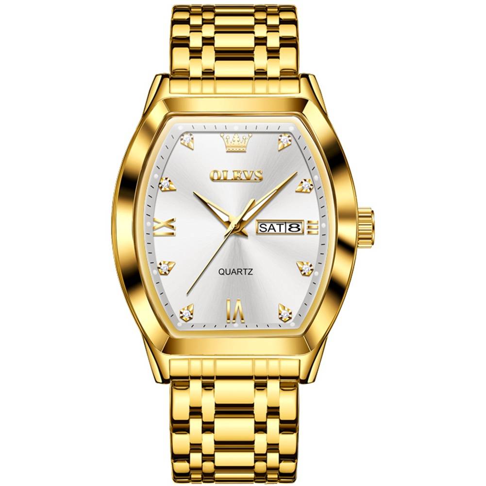 #Color_Full Gold Strap - White Dial Gold Trim