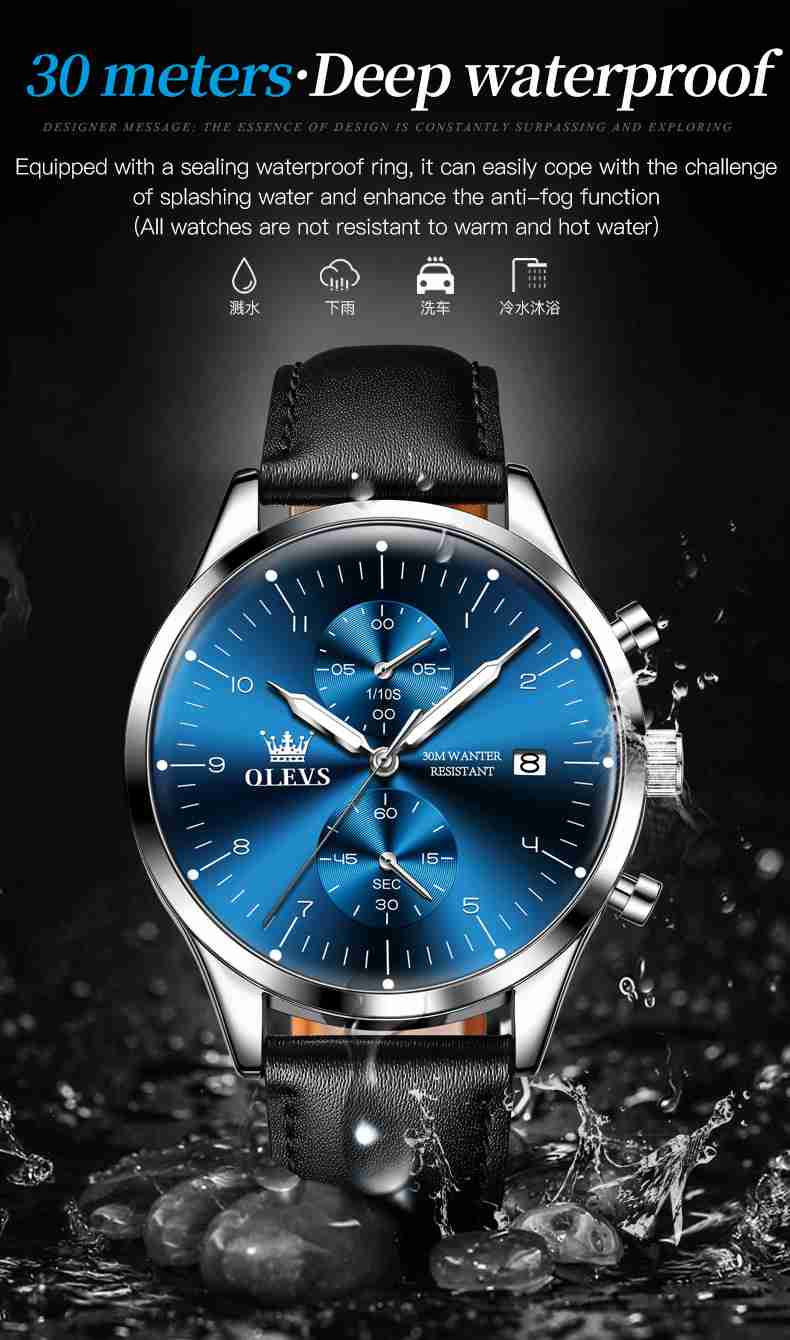 OLEVS 2880 Men's Leather Watch Tourbillon Luxury Dress Watch Chronograph Stopwatch Calendar Waterproof Luminous