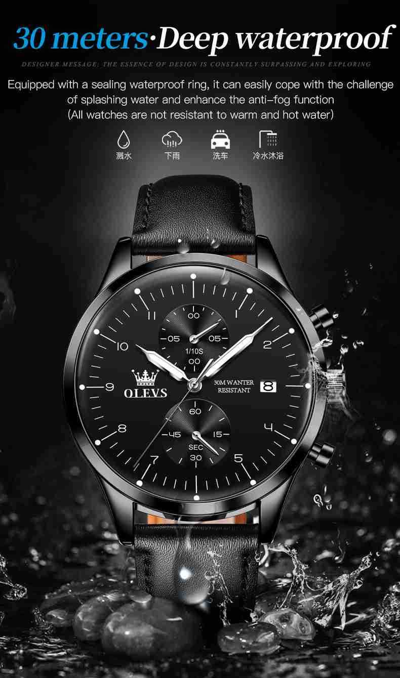 OLEVS 2880 Men's Leather Watch Tourbillon Luxury Dress Watch Chronograph Stopwatch Calendar Waterproof Luminous