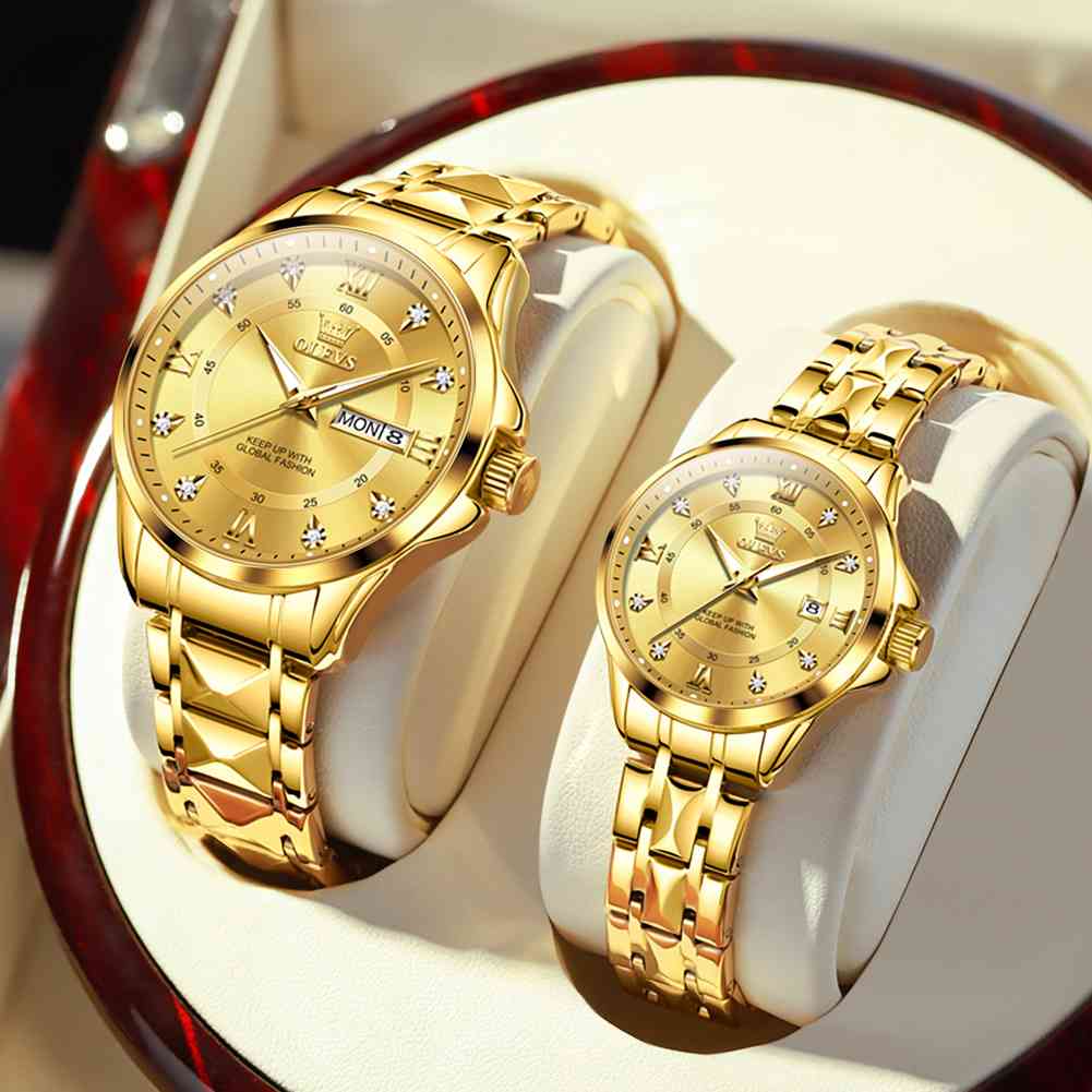 OLEVS 2906 Valentines Couple Pair Couple Automatic Watches His And Her Set Wrist Watch Men And Women Stainless Steel Lovers Wedding Diamond Watches