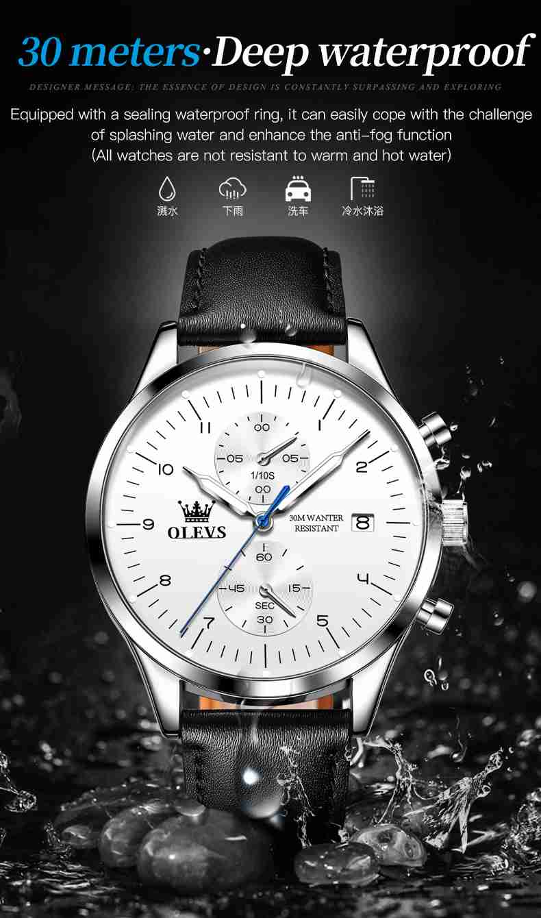 OLEVS 2880 Men's Leather Watch Tourbillon Luxury Dress Watch Chronograph Stopwatch Calendar Waterproof Luminous