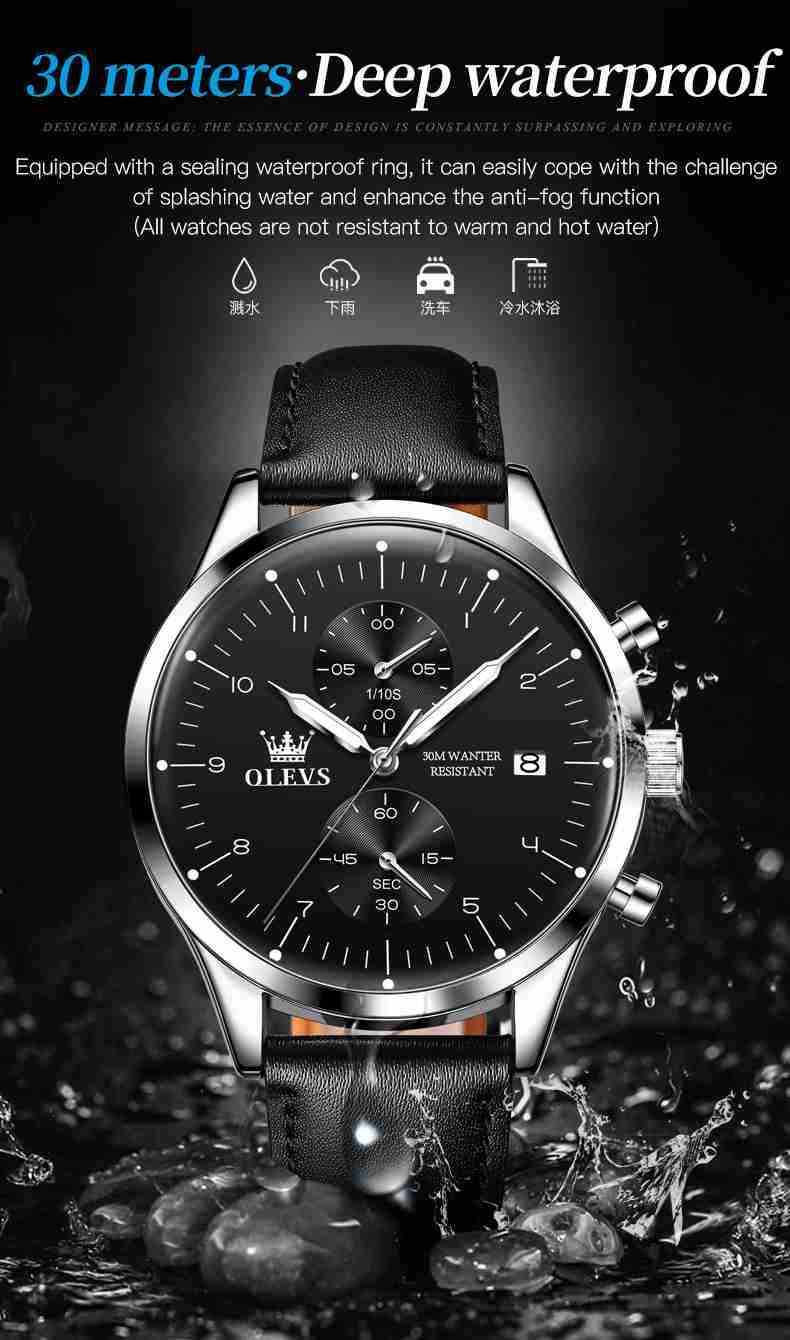 OLEVS 2880 Men's Leather Watch Tourbillon Luxury Dress Watch Chronograph Stopwatch Calendar Waterproof Luminous