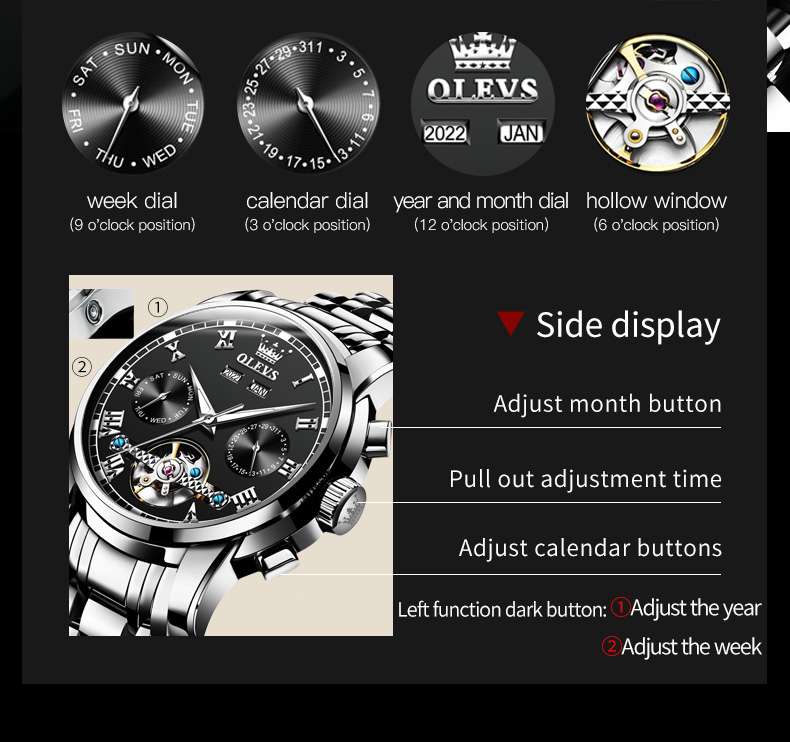 OLEVS 6607 montre automatique pour hommes à remontage automatique mécanique de luxe calendrier étanche montres lumineuses