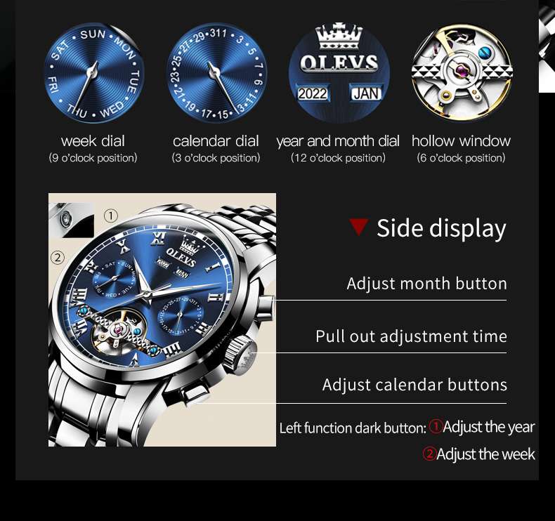 OLEVS 6607 montre automatique pour hommes à remontage automatique mécanique de luxe calendrier étanche montres lumineuses