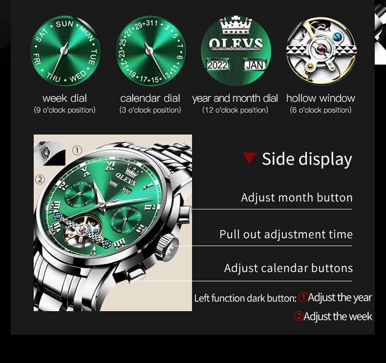 OLEVS 6607 montre automatique pour hommes à remontage automatique mécanique de luxe calendrier étanche montres lumineuses